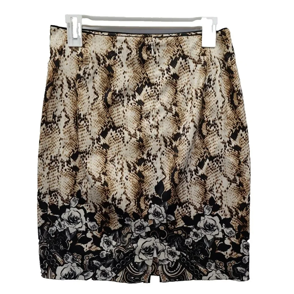 White House Black Market Skirt Sz 10 Snake Skin Floral Print Pencil Kick Pleat
